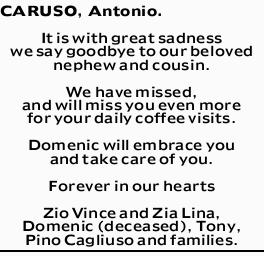 CARUSO Antonio Death Notices Adelaide My Tributes