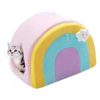 All Fur You Soft and Comfortable Rainbow Cat House Bed in Pink