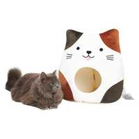 All Fur You Soft and Comfortable Cat Face Cat Cave Bed in White/Brown