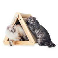Ibiyaya Hideout Wooden Cat Scratching Post with Replaceable Cardboard Inserts