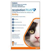 Revolution PLUS Flea, Worm & Tick Topical Prevention for Medium Cats 2.6-5kg - 6-Pack