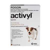 Activyl Small Dog 6 Pack Pet: Dog Category: Dog Supplies  Size: 0.1kg 
Rich Description: Activyl is a...