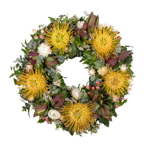
	This exquisite funeral wreath is a heartfelt expression of remembrance and honor. It features an...