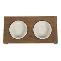 Charlies Pet Raised Wooden Dual Pet Feeder With Porcelain Bowls Natural Feeder Brown Small Pet: Dog...