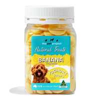 The Pet Project Banana Yoghurt Drops Dog Treats 250g Pet: Dog Category: Dog Supplies  Size: 0.3kg 
Rich...