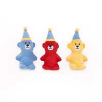 Zippy Paws Miniz Squeaker Dog Toys - 3-Pack - Birthday Bears