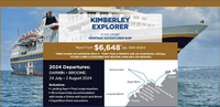 KIMBERLEY 2 FOR 1KIMBERLEY EXPLORER10 DAY CRUISEHERITAGE ADVENTURER SHIPNow From $6,648* pp, twin...