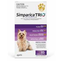 Simparica Trio Flea, Tick & Heartworm Chew for Puppy Dogs 2.6-5kg - 3-Pack