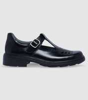 The Clarks Ingrid senior school shoe is designed with a buckle fastening and laser cut toe design.