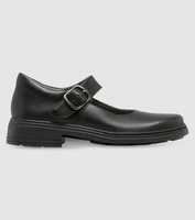 The Clarks Kids Intrigue Black (F) is a durable black leather school shoe from Clarks featuring a Mary...