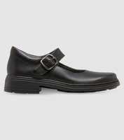The Clarks Kids Intrigue Black (E) is a durable black leather school shoe from Clarks featuring a Mary...