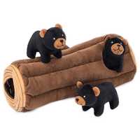 Zippy Paws Zippy Burrow Interactive Dog Toy - Black Bear Log + 3 Bears