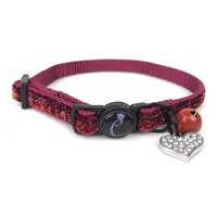 Cattitude Ruby Sparkle Cat Collar with Breakaway Safety Clip, Bell & Diamante Heart