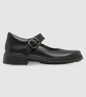 The Clarks Kids Intrigue Black (D) is a durable black leather school shoe from Clarks featuring a Mary...