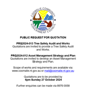 Contractors are invited to submit their details to assist in Coomalie CommunityGovernment Council’s...