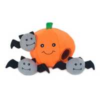 Zippy Paws Halloween Burrow Interactive Dog Toy - 3 Squeaker Bats in a Pumpkin