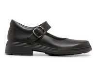 The Clarks Kids Intrigue Black (F) is a durable black leather school shoe from Clarks featuring a Mary...