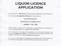 Liquor License ApplicationAn application for a Special liquor license has been lodged with the...