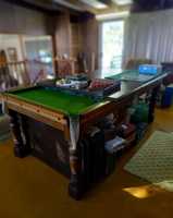 Retro timber and slate 3/4 table. Steel reinforced long sides. 4 panel top. Baize good. Billiard...