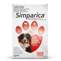 Simparica Flea & Tick Tablets for Extra Large Dogs 40.1-60kg - Red 3-Pack