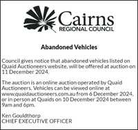 
	Abandoned Vehicles


	Council gives notice that abandoned vehicles listed on Quaid Auctioneers...