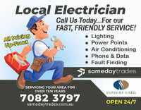 Local ElectricianCall Us Today...For ourFAST, FRIENDLY SERVICE!LightingPower PointsAir...