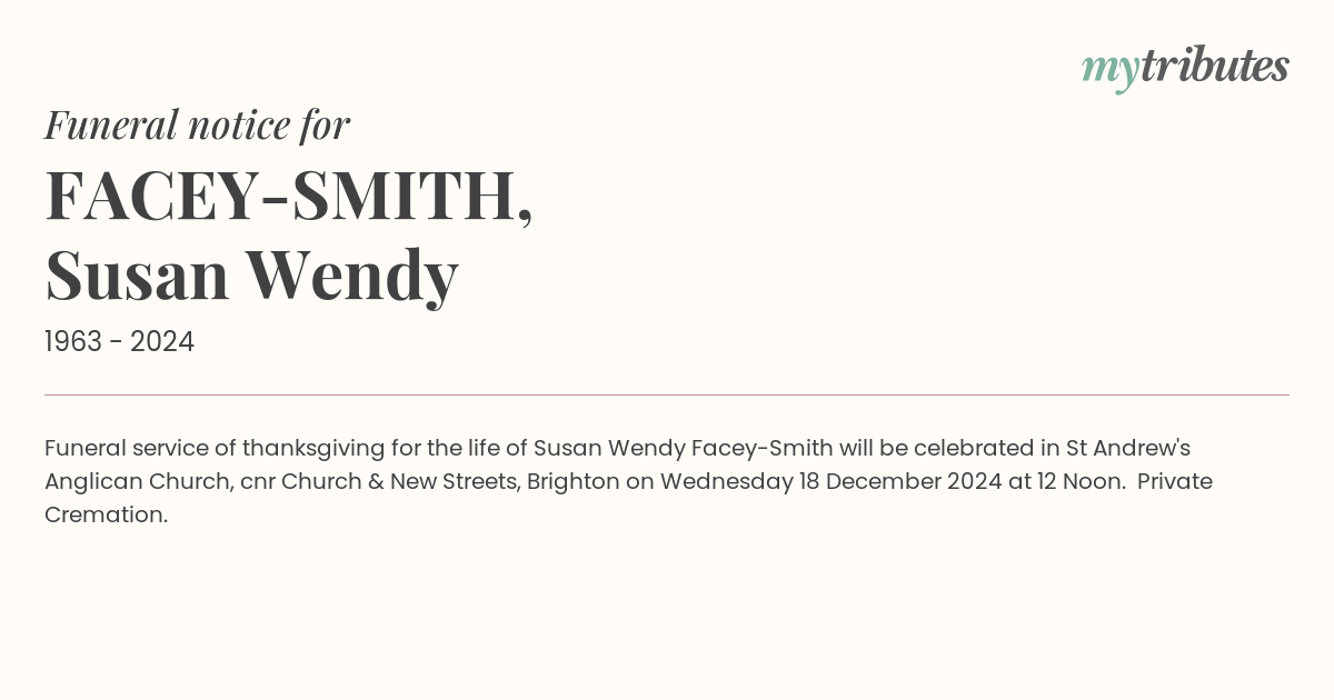 FACEY-SMITH, Susan Wendy