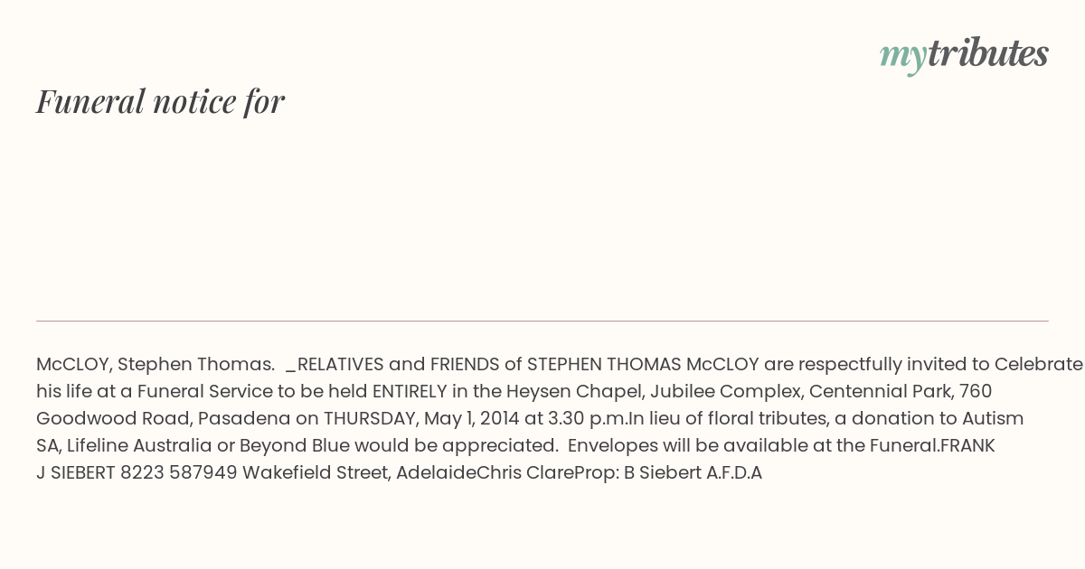 McCLOY, Stephen Thomas. _RELATIVES and FRIENDS of STEPHEN THOMAS McCLOY ...