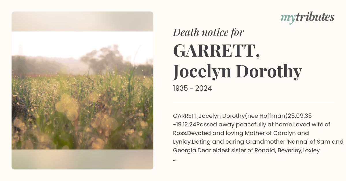 GARRETT, Jocelyn Dorothy