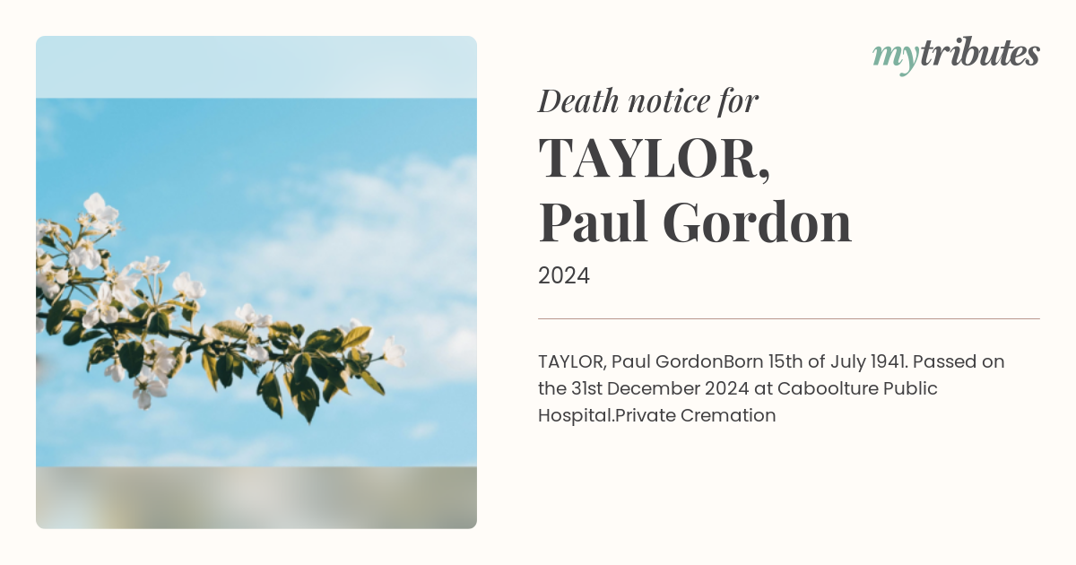 Remembering Paul Gordon TAYLOR: A Tribute to a Beloved Icon