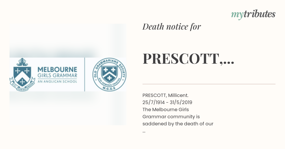PRESCOTT, Millicent Death Notices Tasmania My Tributes(00)