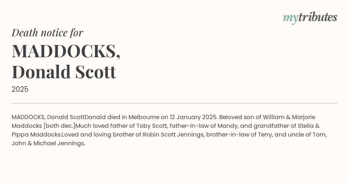 MADDOCKS, Donald Scott