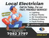 Local ElectricianCall Us Today...For ourFAST, FRIENDLY SERVICE!LightingPower PointsAir...