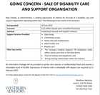 GOING CONCERN - SALE OF DISABILITY CARE AND SUPPORT ORGANISATION