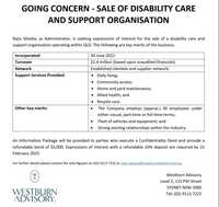 Rajiv Ghedia, as Administrator, is seeking expressions of interest for the sale of a disability care...