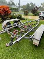 6-meter boat trailer, twin axels, multi-roller with new brake calipers and brakes, jockey wheel plus...