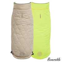 GF Pet Elasto-Fit Adjustable Reversible Chalet Dog Jacket in Sand/Lime  - S