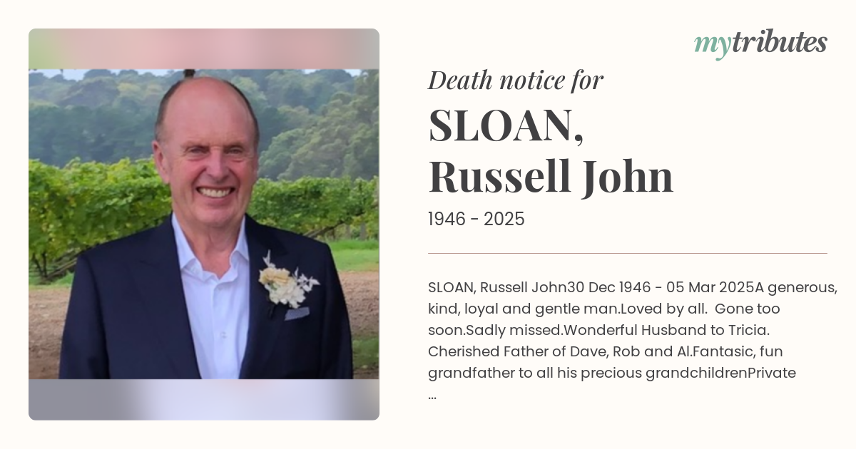 SLOAN, Russell John | Death Notices | Melbourne | My Tributes