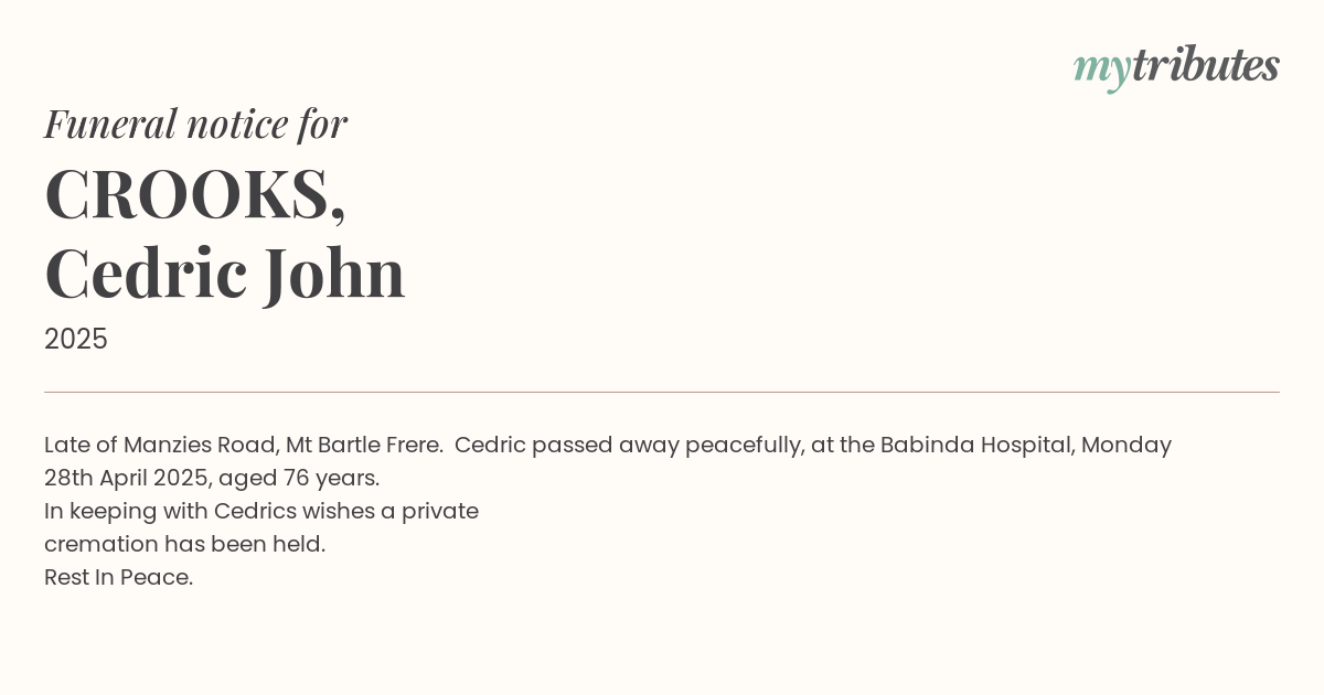 CROOKS, Cedric John