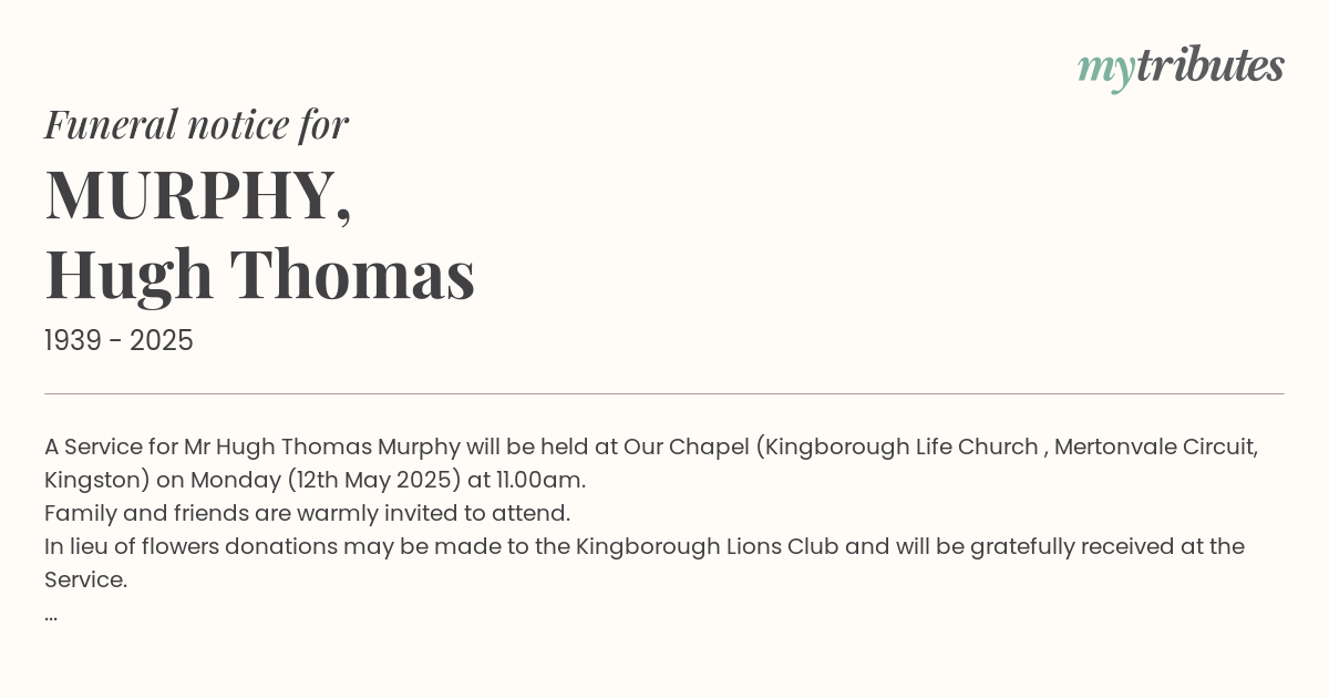 MURPHY, Hugh Thomas
