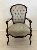 Antique classic English mahogany chair, very good order . Upholstery base  color is pistachio...