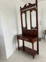 Elegant classic hall stand mahogany wood with mirror inset and solid brass hooks , two drawers and...