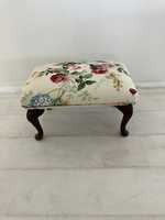 Traditional mahogany English original footstool . Classic English rose pattern, newly reapholstered and...
