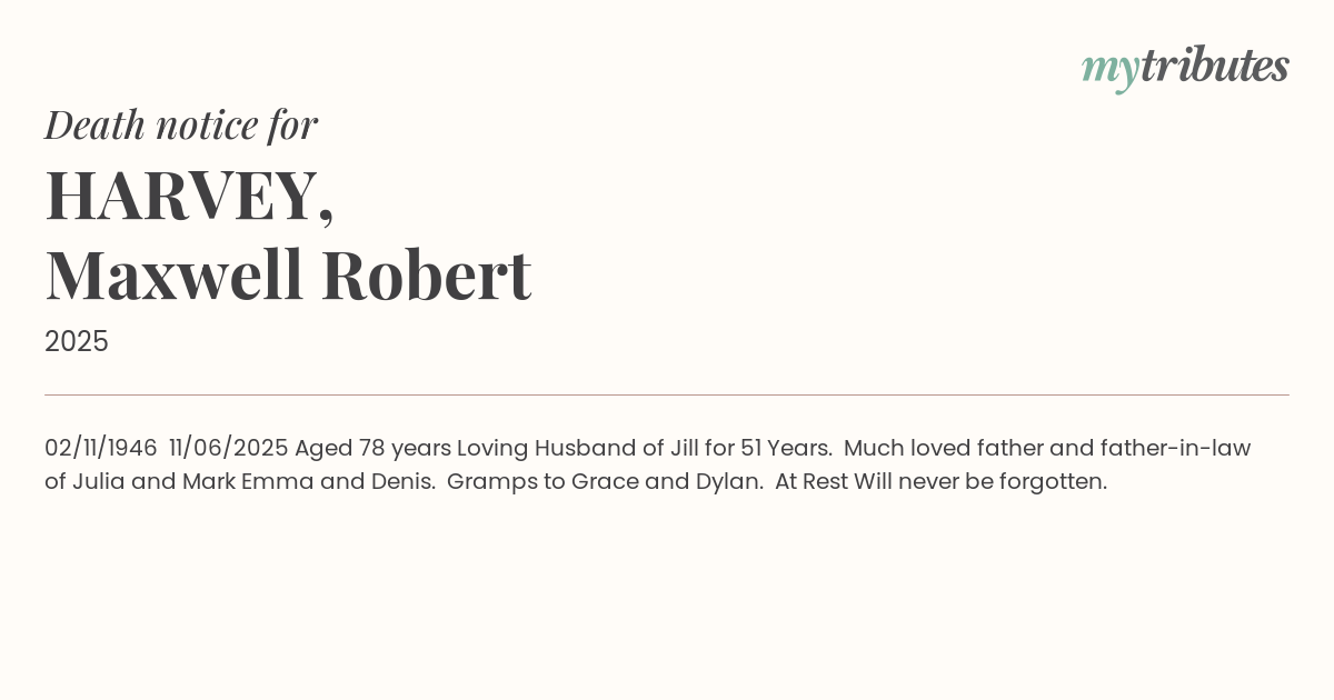 HARVEY, Maxwell Robert