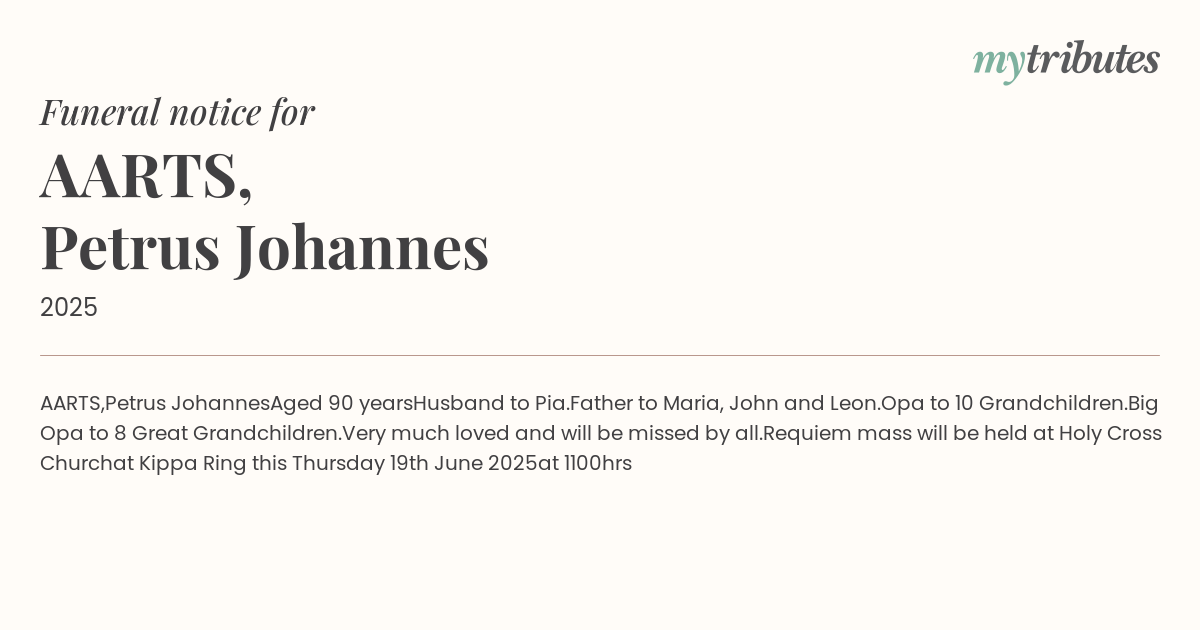 AARTS, Petrus Johannes