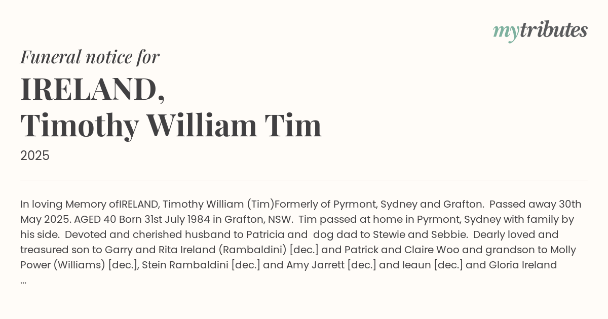IRELAND, Timothy William Tim