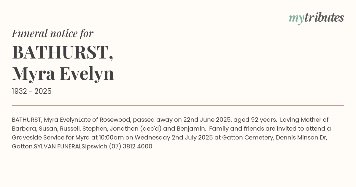 BATHURST, Myra Evelyn