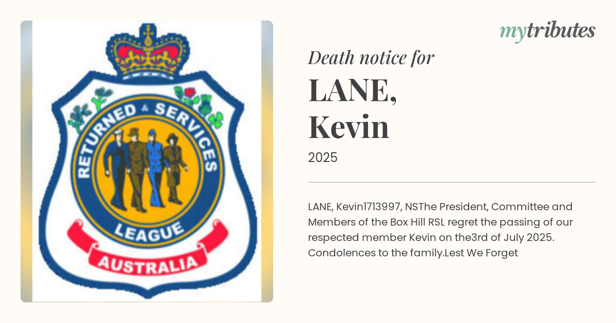 Tributes Flow for Beloved Box Hill RSL Member Kevin Lane & Actor Julian McMahon
