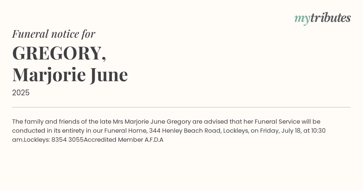 GREGORY, Marjorie June