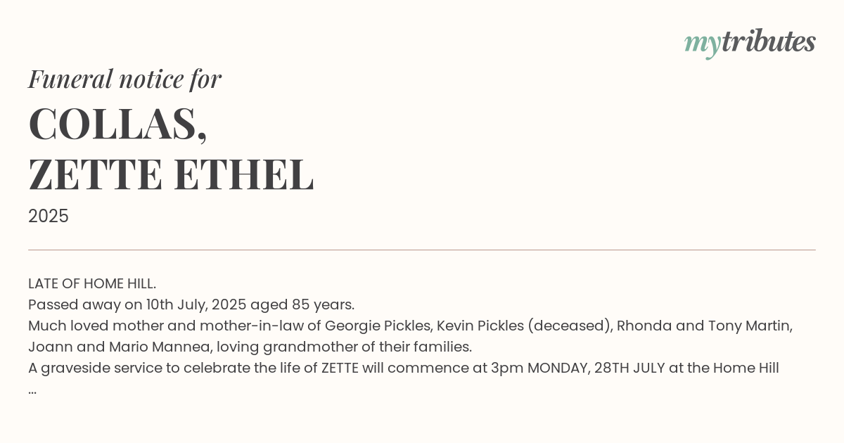 Beloved Zette Collas Remembered: A Life of Family and Love